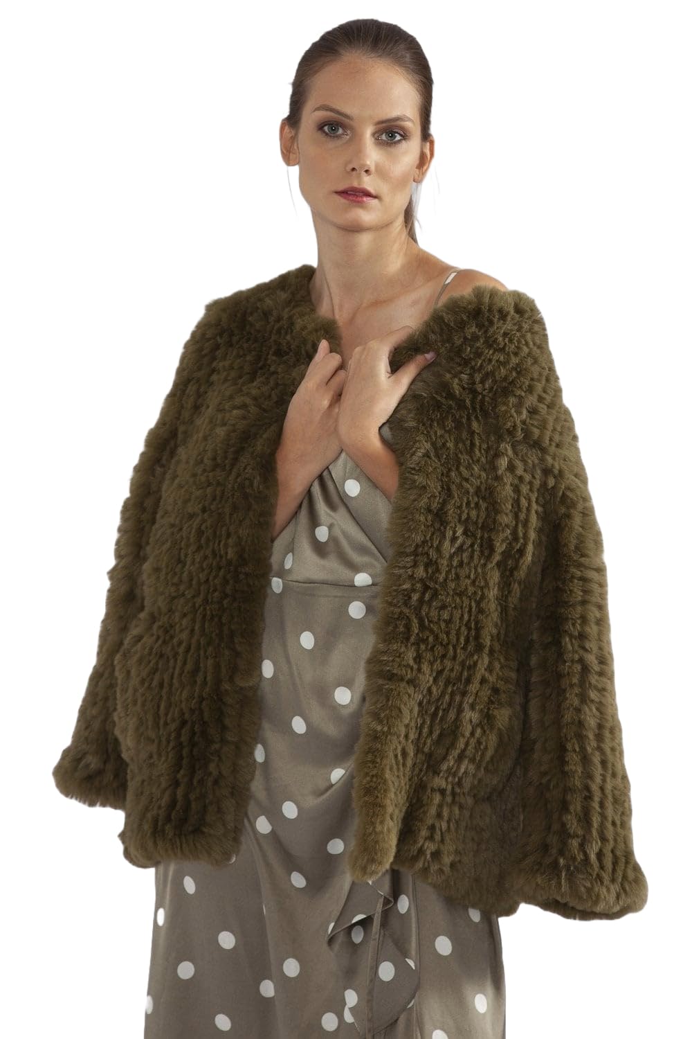 Jayley Collection Green Hand Knitted Faux Fur Coat