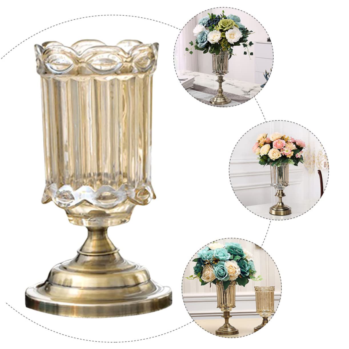 Jarrón de Cristal para Escritorio Decoración Estilo Europeo Creativo y Delicado Florero de Cristal para Sala de Estar Jarrón