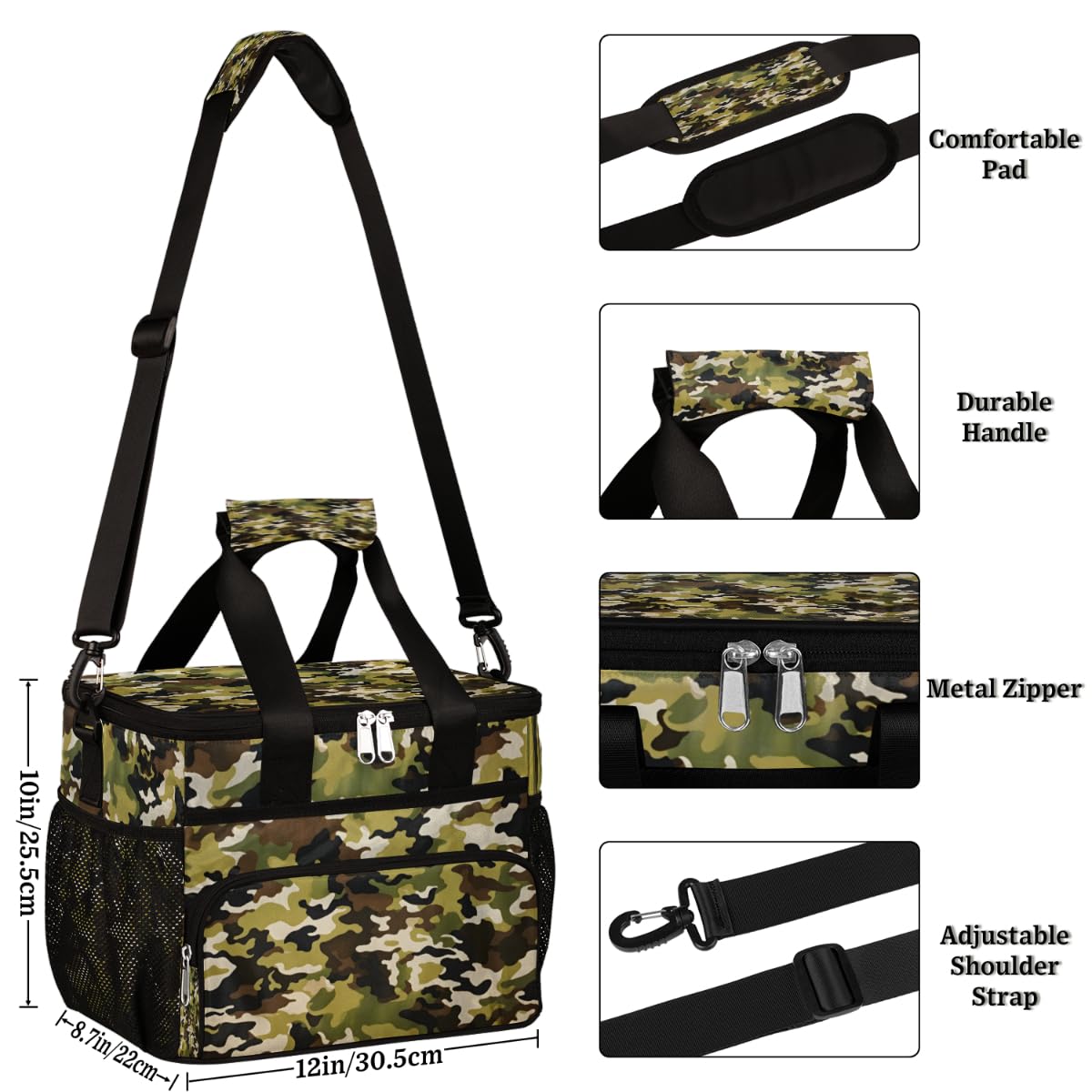 Military Camo Skin Insulated Picnic Backpack Lunch Box for Women Men Picnic Basket Tote Lunch Bag Picnic Bag Portable Lunch Bags for Picnic, Beach, Work, Trip,Office, Camp Army Camouflage