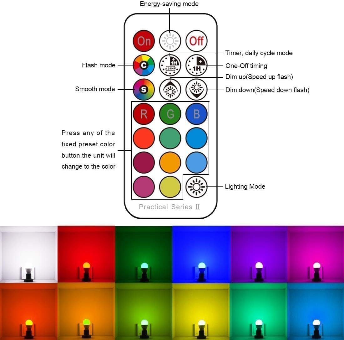 ILC E12 LED Light Bulbs (40w Equivalent) 5W, Color Changing RGB, 5700K Daylight White, Small Base Candelabra Round Light Bulb, A15 Candle Base, 12 Colors 2 Modes Timing with Remote Control (4 Pack)