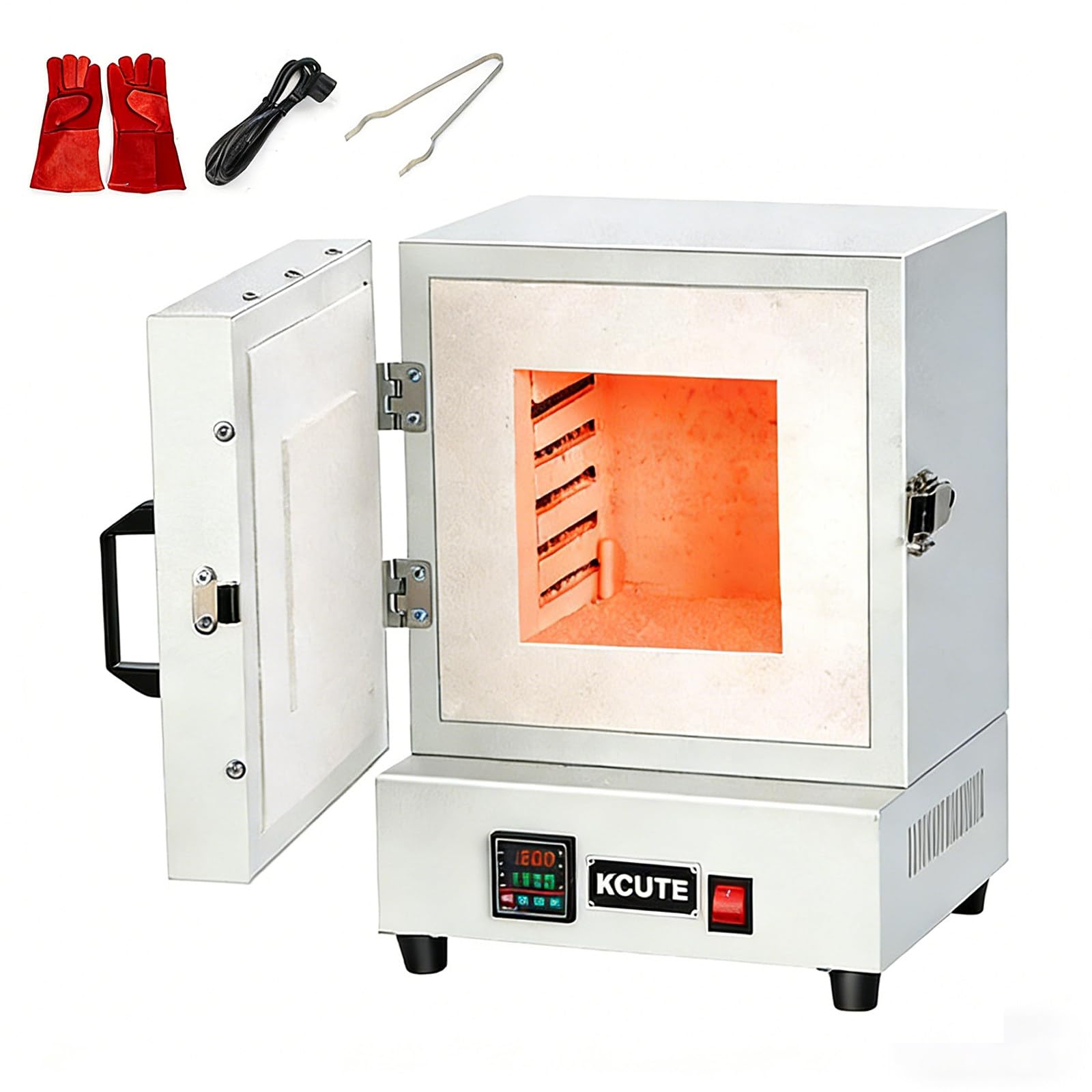 Four Électrique de Calcination 2000W, Four à Moufle Intégré à Haute Température, Four de Laboratoire Intégré pour Le Traitement de Bijoux 1150°C, avec Gants Et Pinces Résistants à La Chaleur
