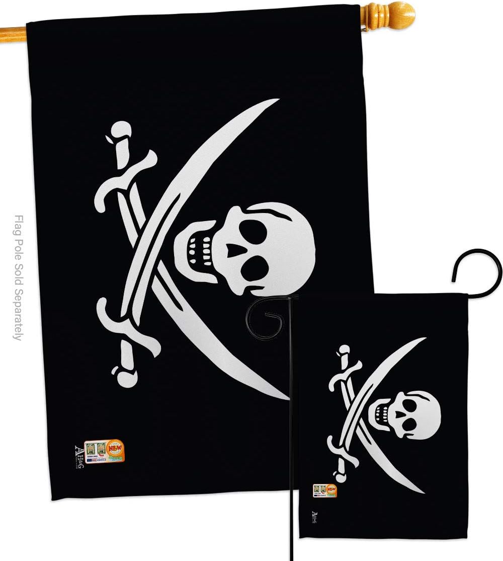 Jack Rackhams Garden House Flags Set Coastal Pirate Ship Skull Treasure Map Carribean Jolly Blackbeard Small Decorative Gift Yard Banner Made In USA 28 X 40
