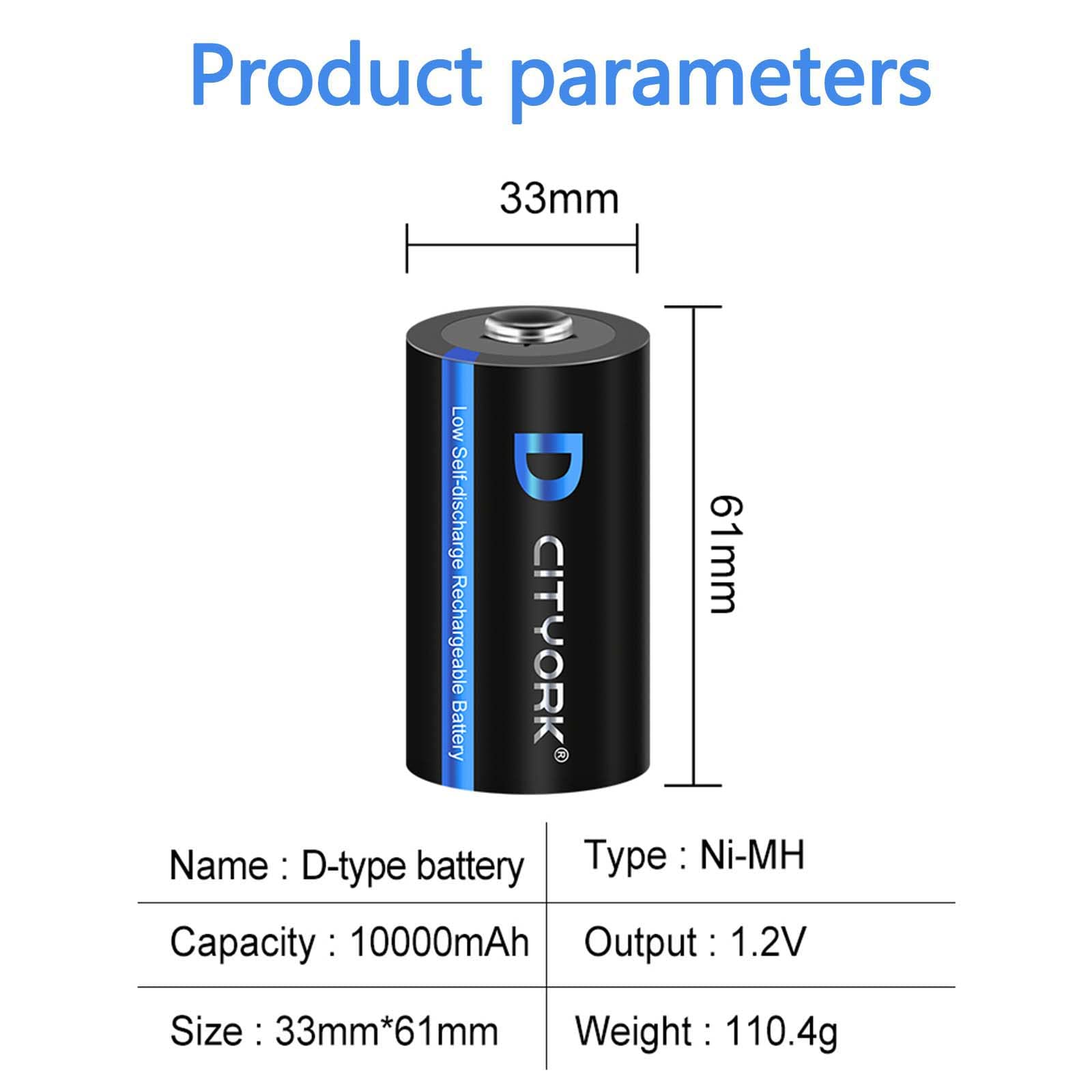CITYORK Caricabatterie universale con display LCD con funzione di scarica per batterie AA, AAA, C, D, 9V NI-MH con 4 batterie NI-MH D da 10000 mAh