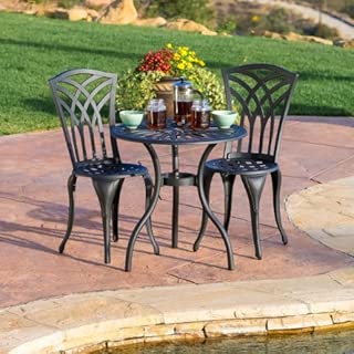 Christopher Knight Home 239082 Franzburg 3pcs Outdoor Cast Aluminum Bistro Set, Black - coolthings.us