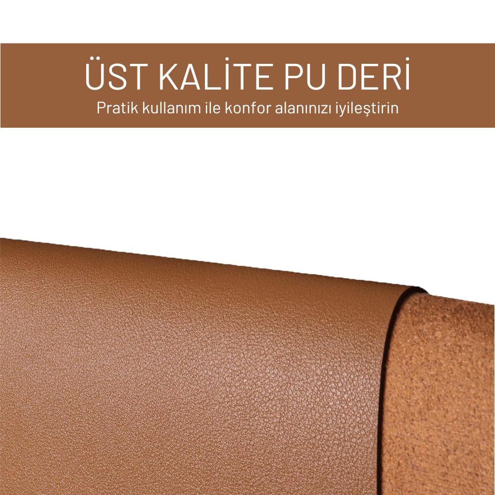 Black Deer PU Deri Mouse Pad Dikişli Kenar Dayanıklı Büyük Boy Çift Yönlü Kullanım Ofis Masa Matı Sümen(KAHVERENGİ, 90X40 XL)