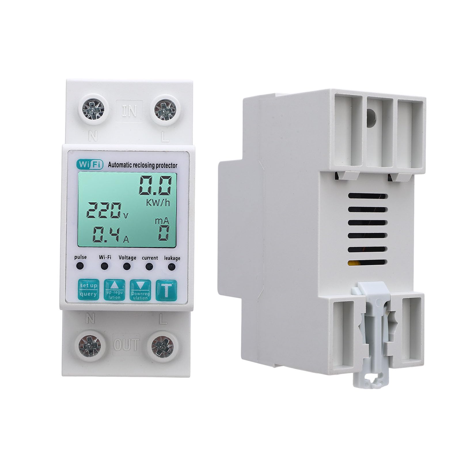Hidyliu Misuratore di Energia Intelligente WiFi Monitor del Consumo di Energia con Telecomando per Uso Domestico Materiale ABS Ampio Schermo LCD