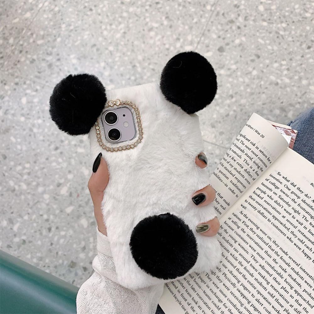 Custodia Peluche Morbida Per Xiaomi Redmi Note 11S/11 4G: Cover Panda Orso Con Strass, Grigio - 6