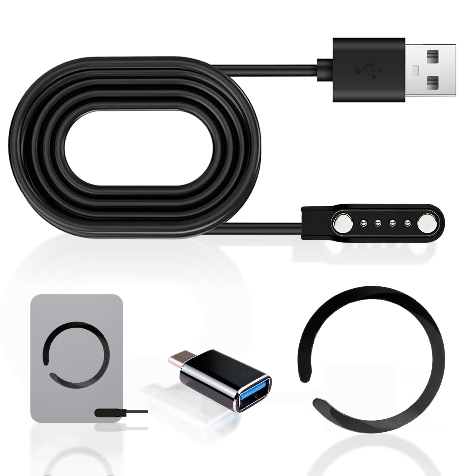 AI Voice Recorder Charger Kit Compatible with PLAUD Note Includes 2Ft 4Pin Replacement 7.62mm Magnetic USB Charging Cable Magnetic Ring USB Type-C Adapter Compatible with Plaud Note AI Recorder Kit