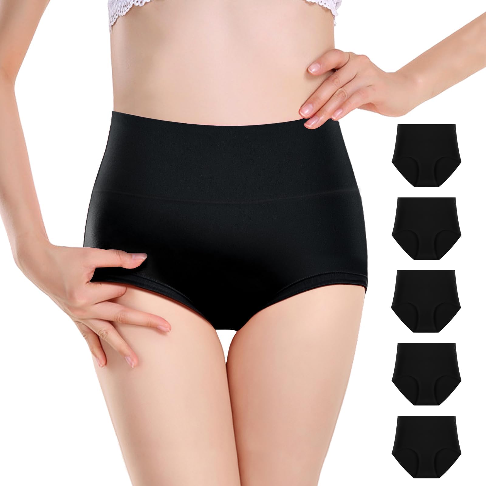 Ladies Comfort Cotton Underwear 5 Pack High Waist Briefs Tummy Control Stretch Panties Underpants for womens
