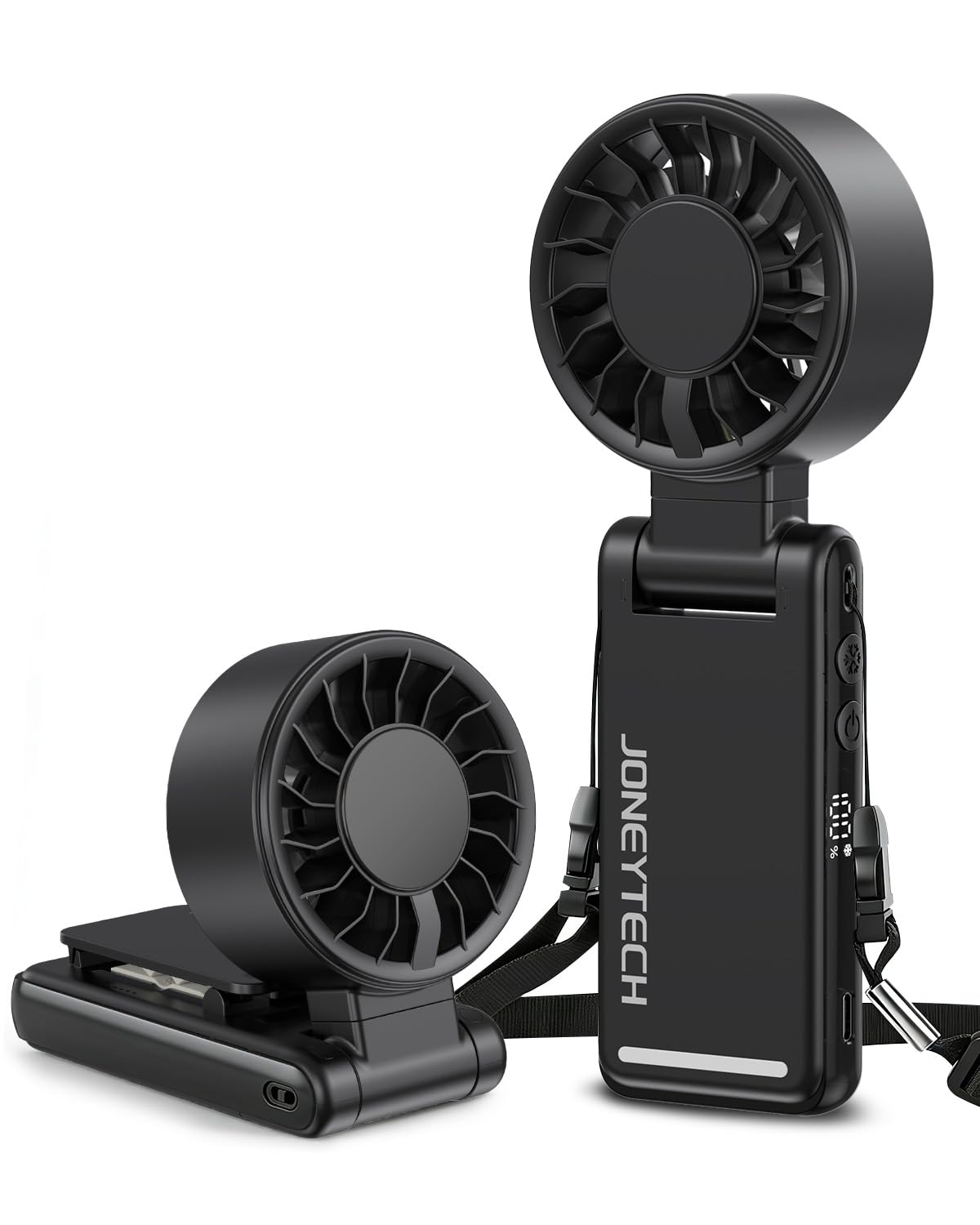 Joneytech Turbo Hand held Fan, High-Speed Portable Fan with Strong Airflow 4-in-1 Mini Small Clip/Neck/Desk/Travel Fan 360° Rotation Rechargeable Personal Fan for Travel Holiday essentials(Black