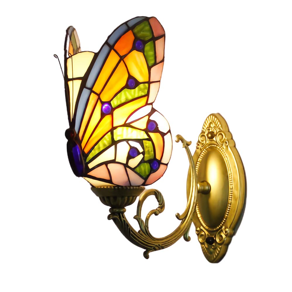 Tiffany Style Butterfly Wall Lamps & Sconces, Vintage Stained Glass Wall Light Fixtures, 1 Lights, 2 Lights, 3 Lights, Retro Bathroom Mirror Light for Bedroom Living Room Hallway Night Light,12