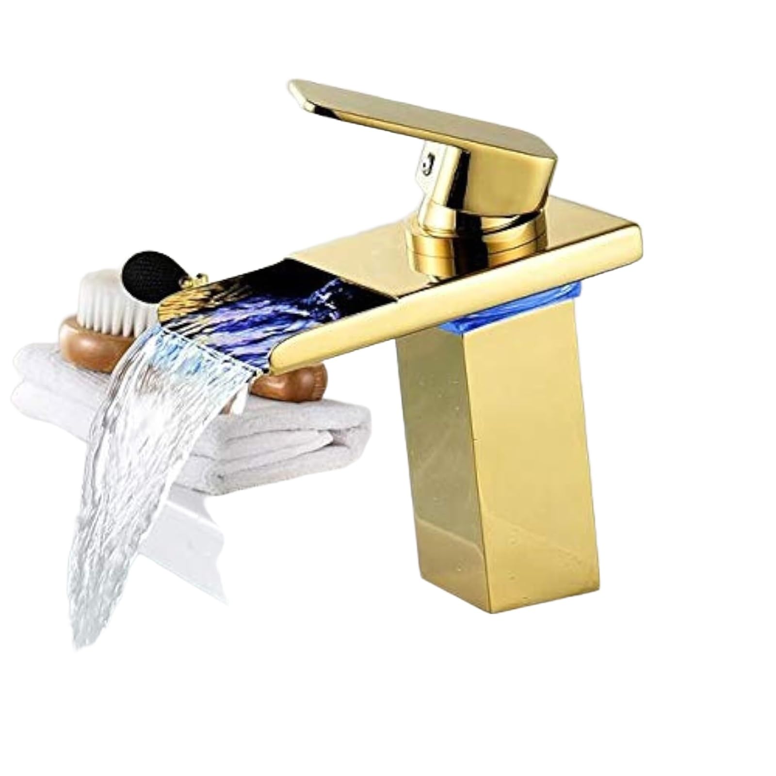 JNTFNE Faucet Modern LED Bathroom with Waterfall Spout Brass Basin Deck Mounted Mixer Tap for Sink Vanity