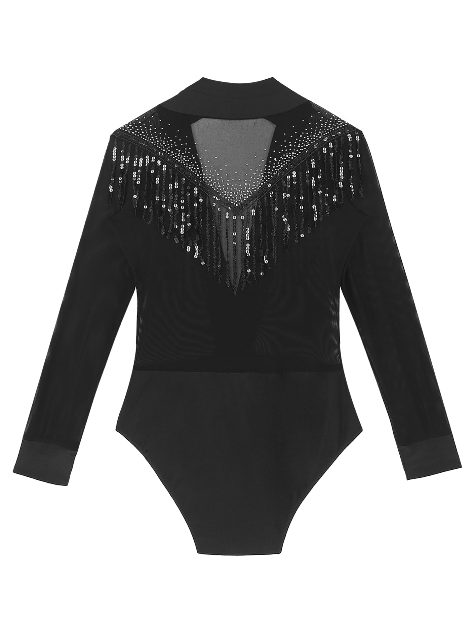 MSemis Maillot Baile Latino para Hombres Body Manga Larga de Gimnasia Rítmica Patinaje con Cuello en V y Diamantes Brillantes Mono de Danza Jazz Tango Salón