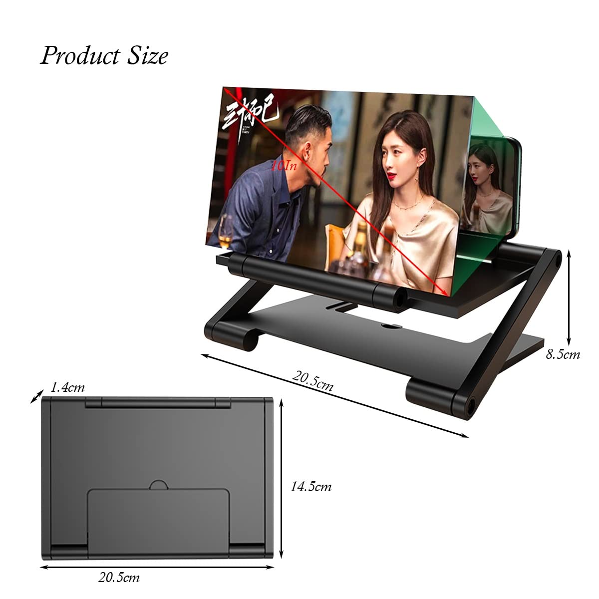 Amplificador de Pantalla Amplificador Plegable de 10" HD, proyector con Pantalla Aumento, Lectura Altura Ajustable y Soporte for teléfono(White,Remote Control)