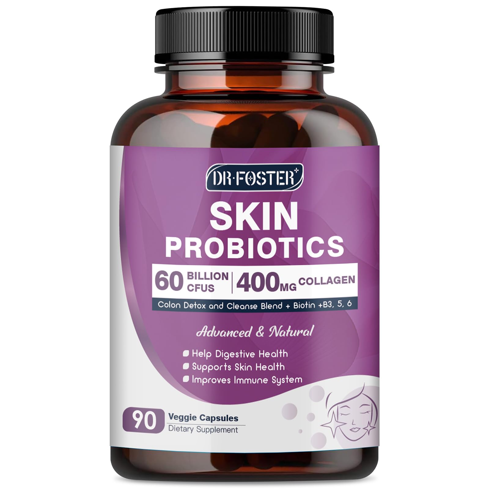 DRFOSTER Probiotics for Women, 60 Billion CFU, 90 Veggie Capsules 1 Count (Pack of 1)