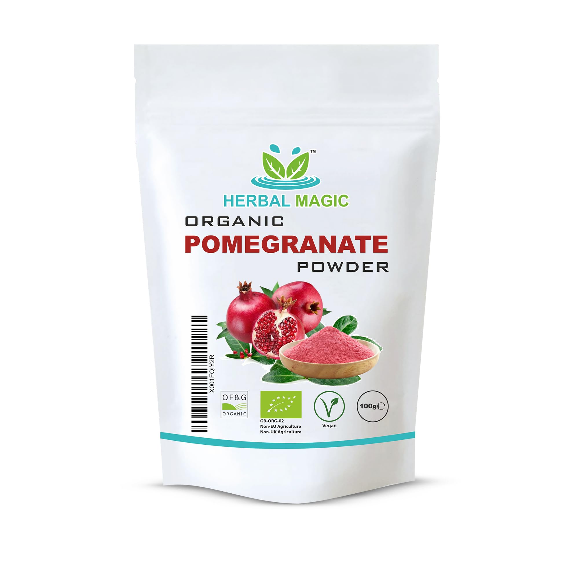 Herbal Magic's Organic Pomegranate Fruit Powder, Spray Dried - Rich & Vibrant Smoothies, Shakes, Juices, Baking - Free from Artifical Flavour & Preservatives - 100g(Pack-1)
