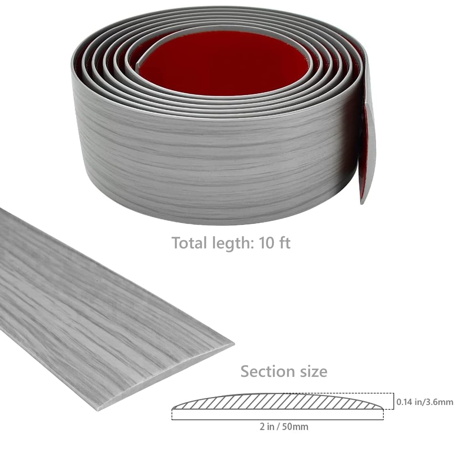 Self-Adhesive Vinyl Laminate Floor Strip, 10ft x 2in Flat Divider for Joining Floor Gaps, Carpet, Threshold Cover and Doorway Transitions