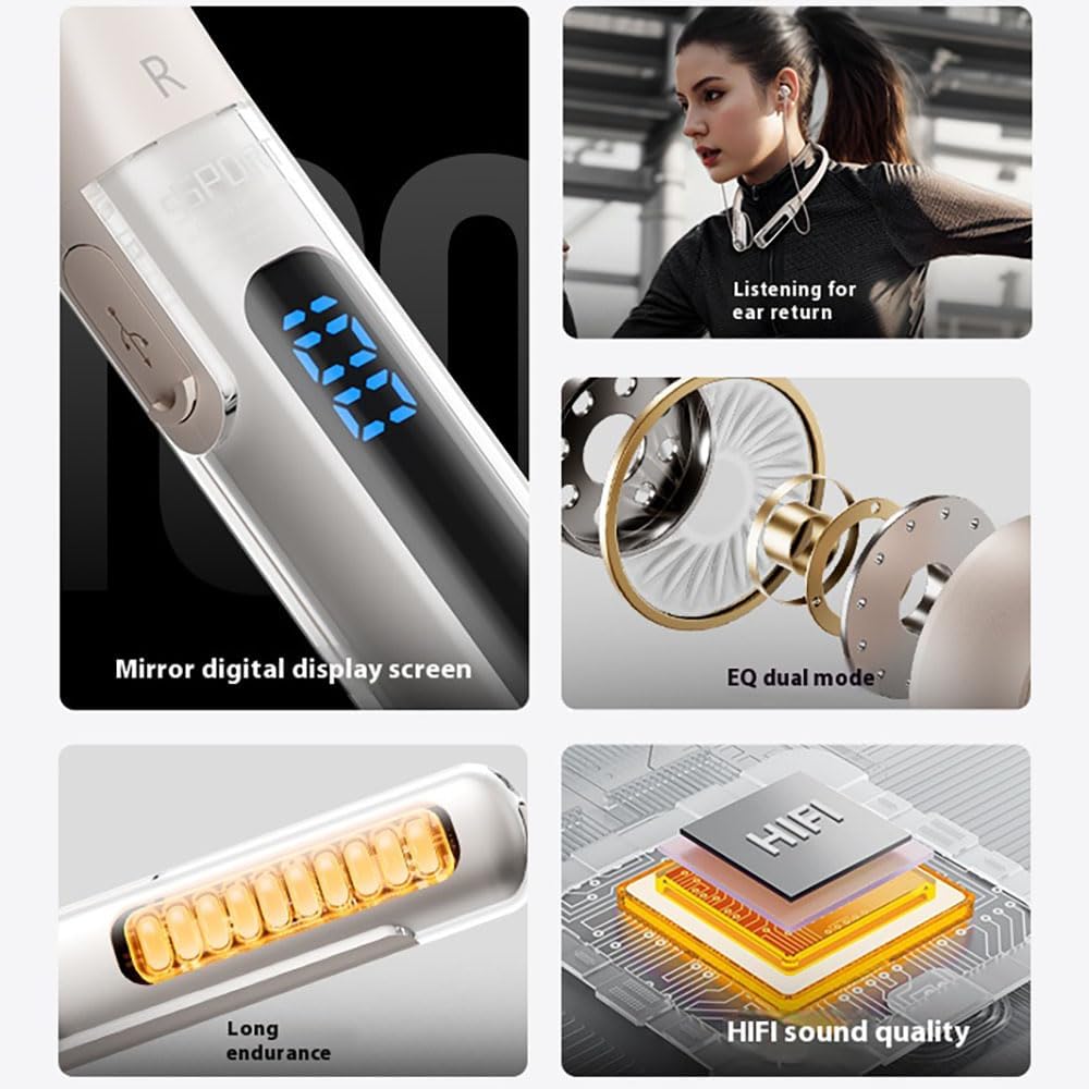 Sports Bluetooth Headphones Ultra-Long Battery Life Wireless in-Ear Hanging Neck Style Noise Reduction Ultra-Long Battery Life Digital Display White