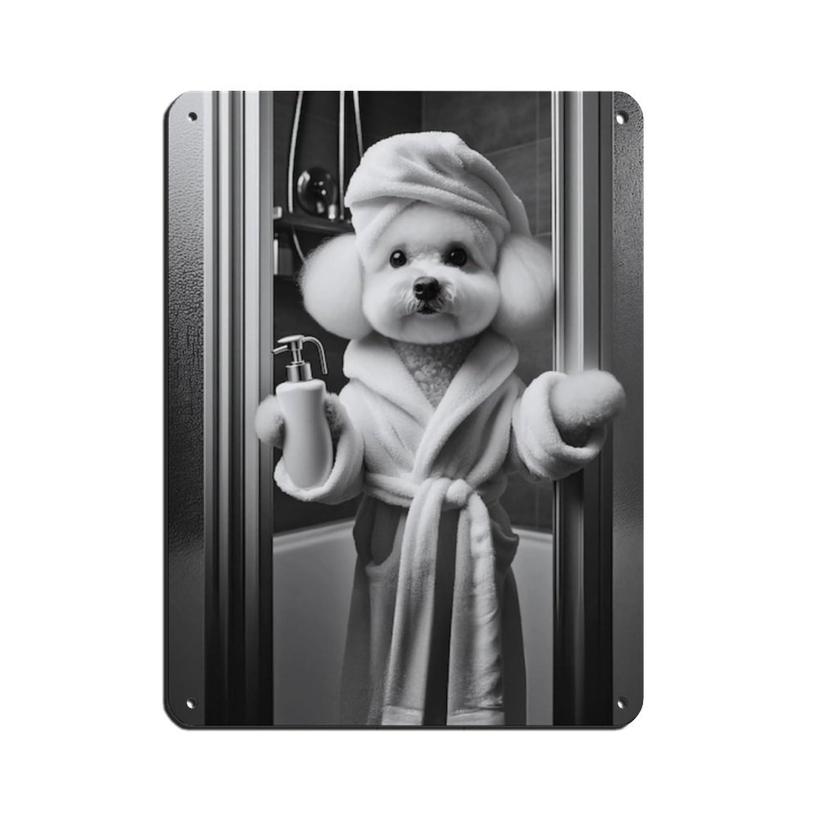 Lxwnze 30L X 40W Cm Bichon Frise Bathroom Art Poster Retro Poster Metal Tin Sign Chic Art Retro Iron Painting Bar People Cave Cafe Family Garage Poster Wall Decoration 12X16inch(30X40cm)