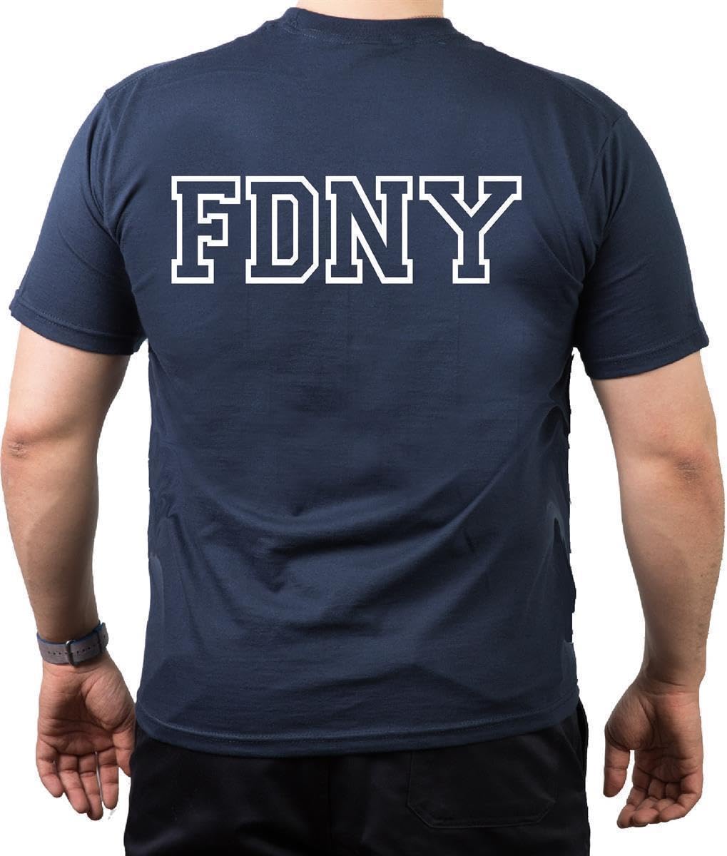 New York City Fire Dept. Navy T-Shirt with Chest Logo - Blue - Small