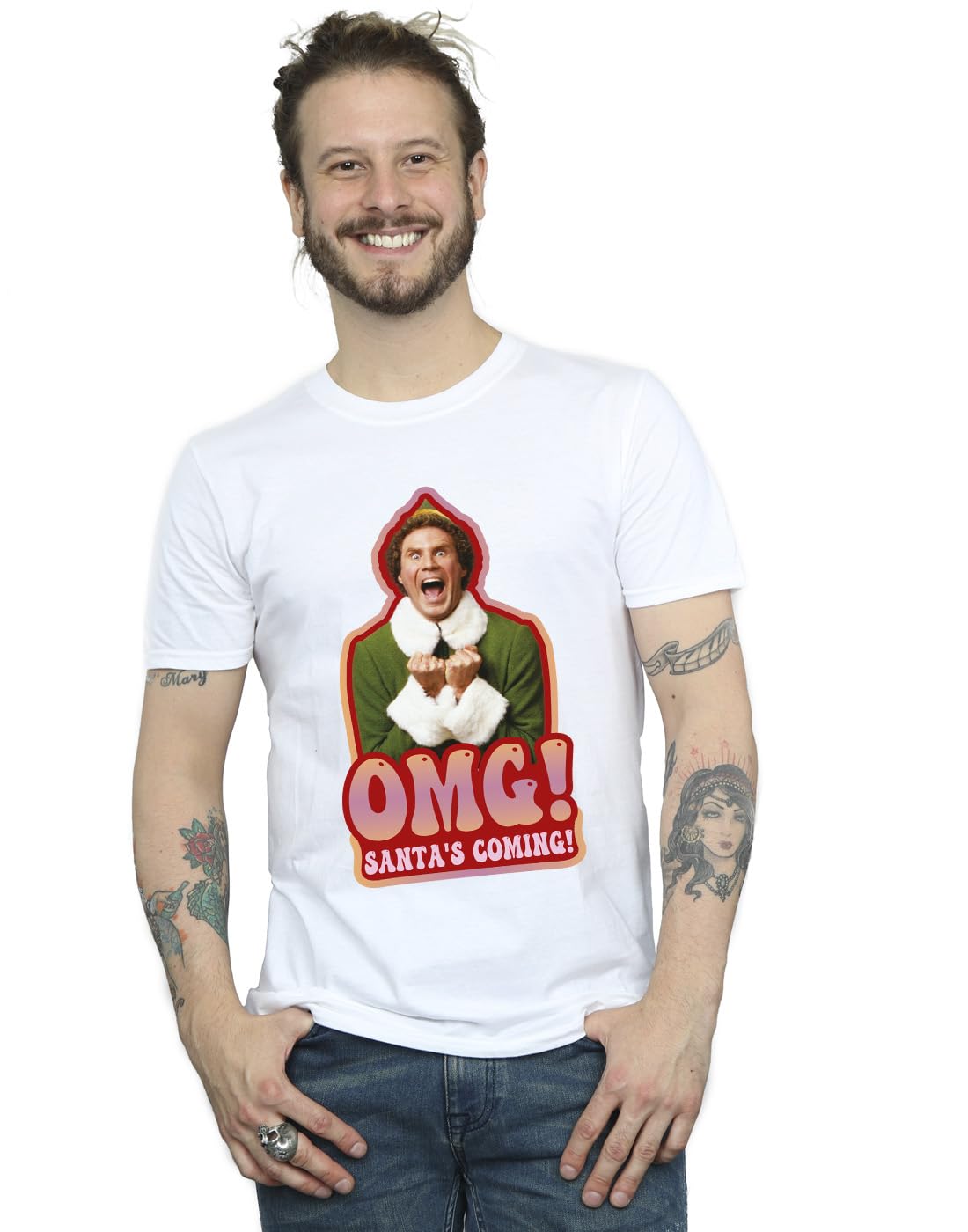 Absolute Cult Men's White Elf Santa's Coming T-Shirt Medium