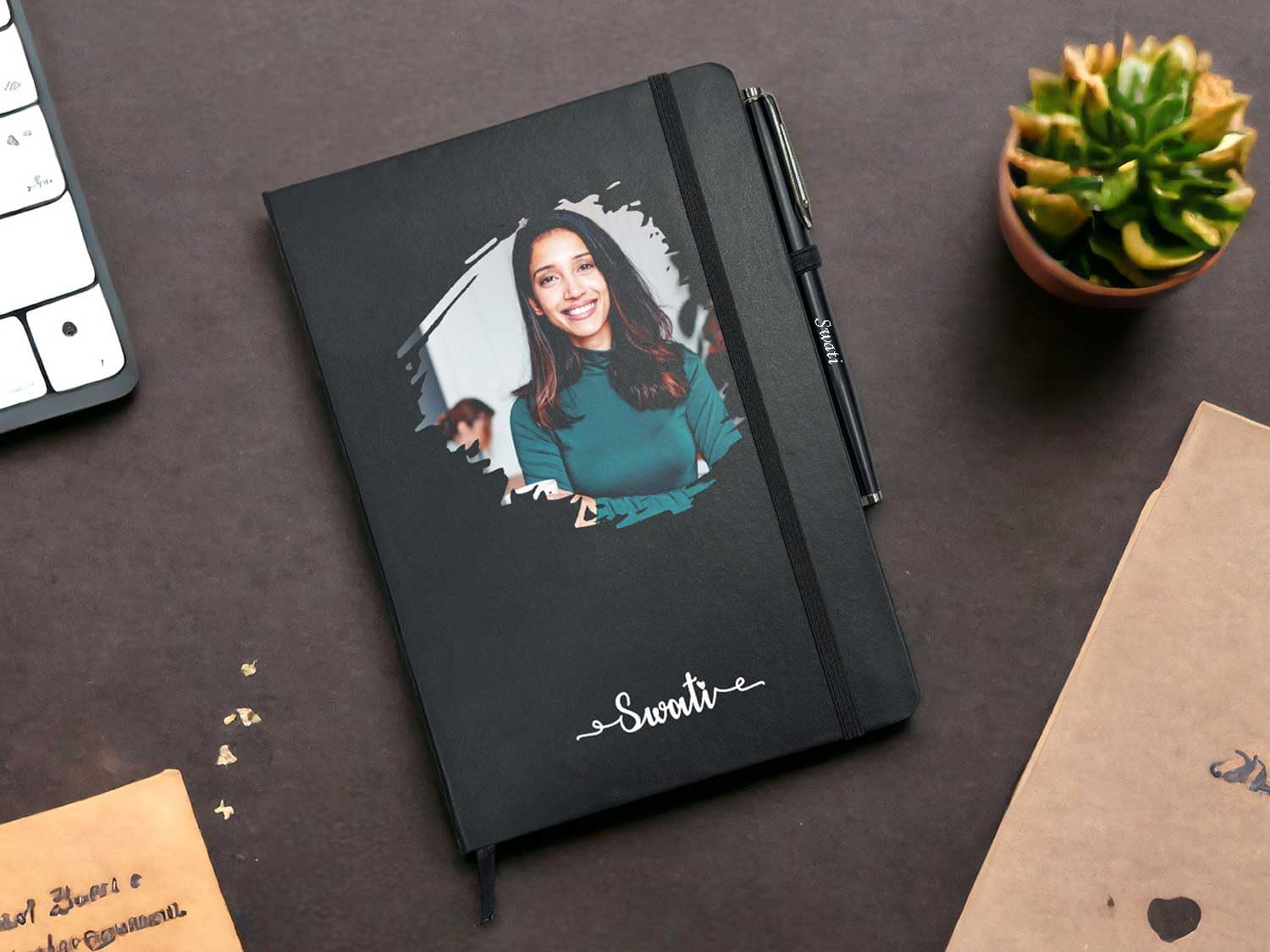 WEHATKE Custom Photo Name Notebook with Personalized Pen | PU Leather Diary Gift for Women Girls Friends Students Professionals | Unique Birthday or Office Present