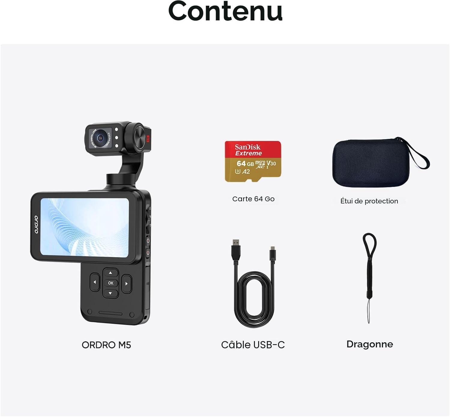 ORDRO M5 Camera Vlog, 4K/60 IPS Camescope, Stabilisation à 3 Axes, Écran Tactile Rotatif 3,5", Suivi Facial, WiFi, Camera Vision Nocturne, Caméscopes Youtube