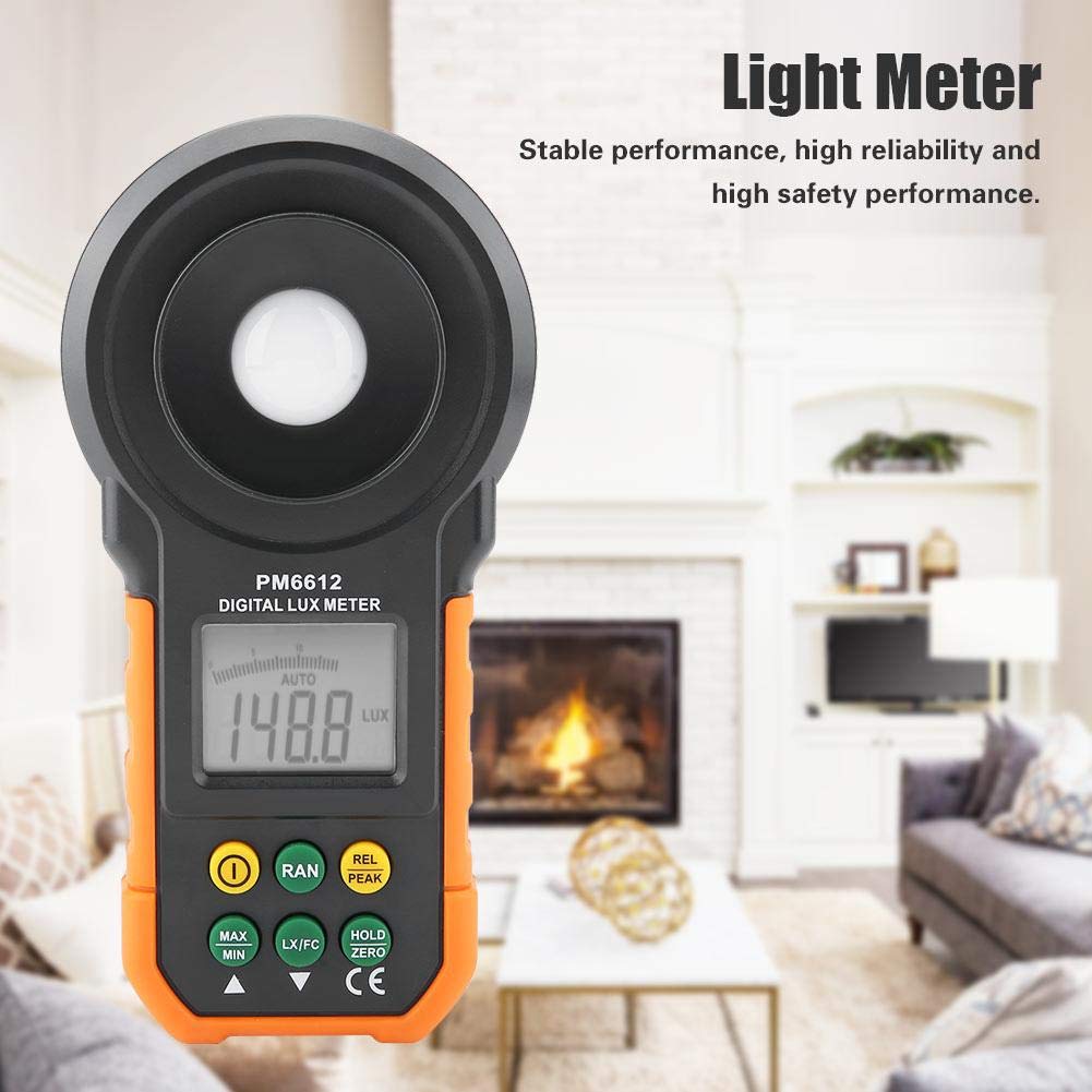 Luxmetro Digitale, Akozon PM6612 Luxmetro Professionale Esposimetro Digitale Portatile Display LCD 0~200000Lux / 0~20000FC Misuratore di Luce Fotografico Ad Alta Precisione per Test di Illuminazione