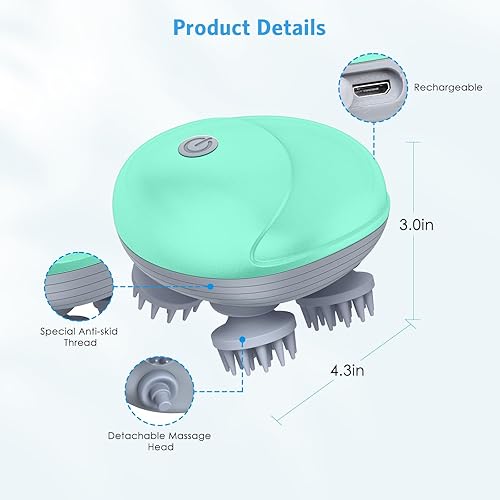 Miniatura 6 de AMIR Masajeador eléctrico de mano para el cuero cabelludo, masajeador de cabeza portátil con amasado 96 nodos de masaje, masajeador de cabeza para