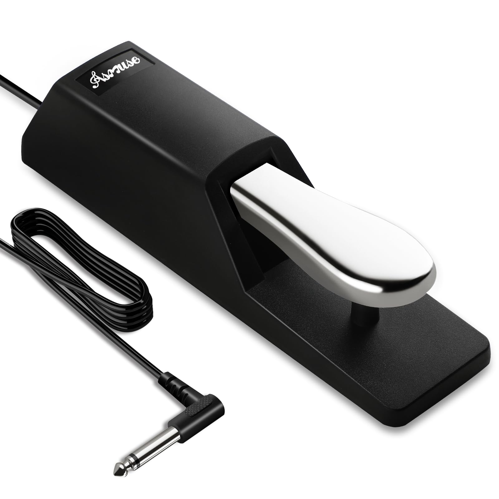 Asmuse Pédale de Sustain Supérieur pour Clavier Piano Universelle, Sustain Pédale Antidérapant Durable en Acier Inoxydable avec Interrupteur de Polarité