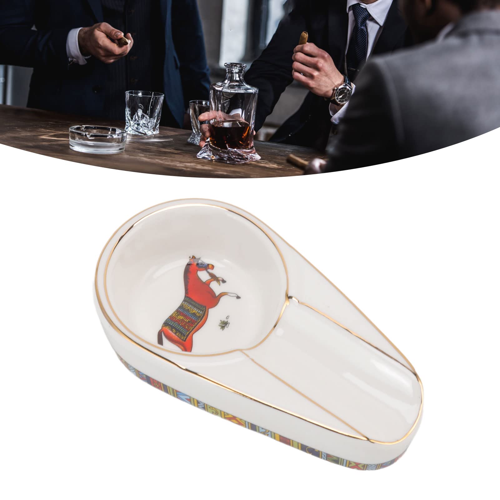 Cigar Ashtray, Single Ceramic Ashtray, Outdoor Travel Ash Tray with Round Ash Slot, Portable Ceramic Cigar Ashtray, Single Cigarette Holder Ashtrays for Home, Office, Patio (Type 1)