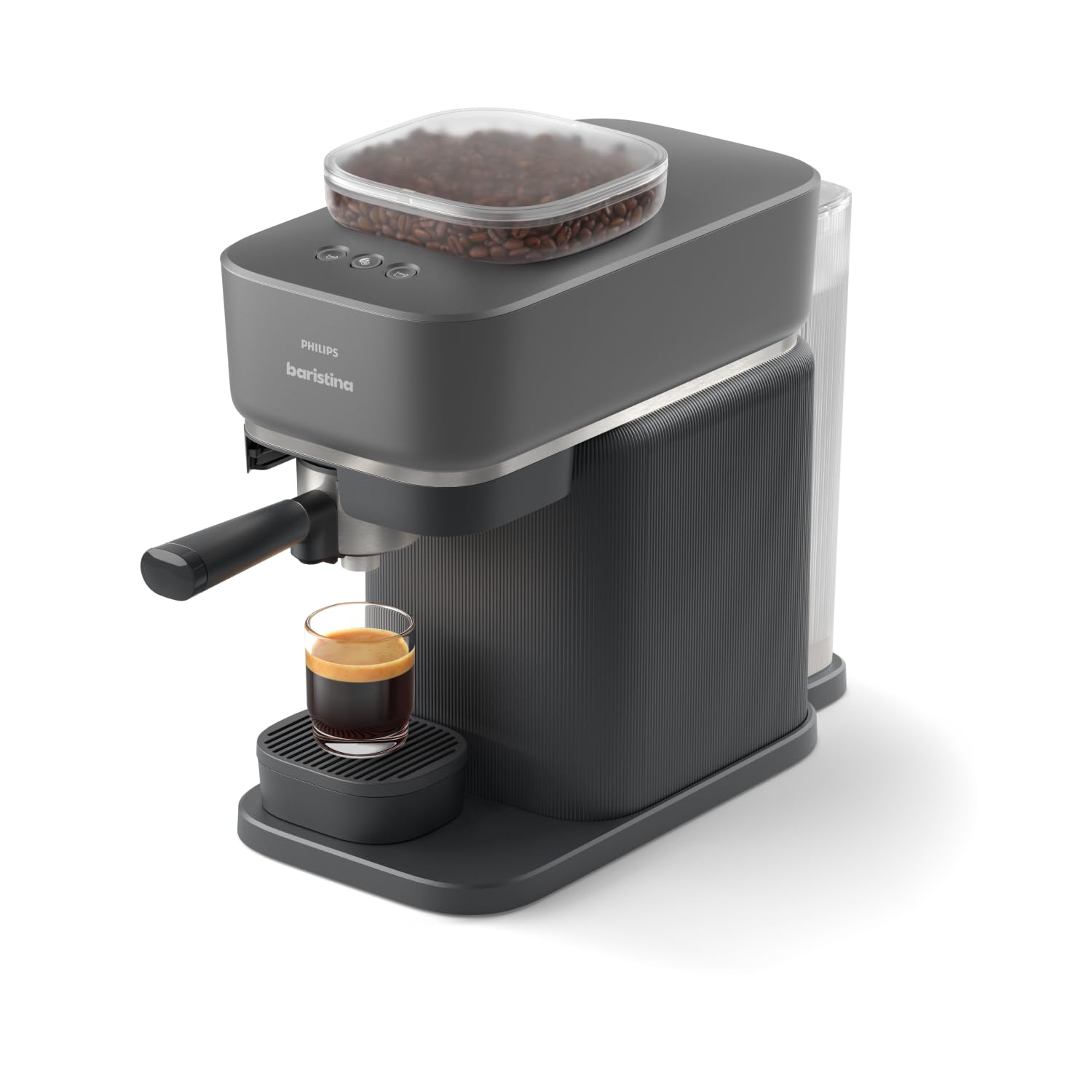 Philips Baristina Machine à expresso, Mouture, tassage et infusion automatiques, 16 bars, Expresso, Lungo, Format compact, Noir avec porte-filtre noir, Machine à café avec broyeur BAR305/60