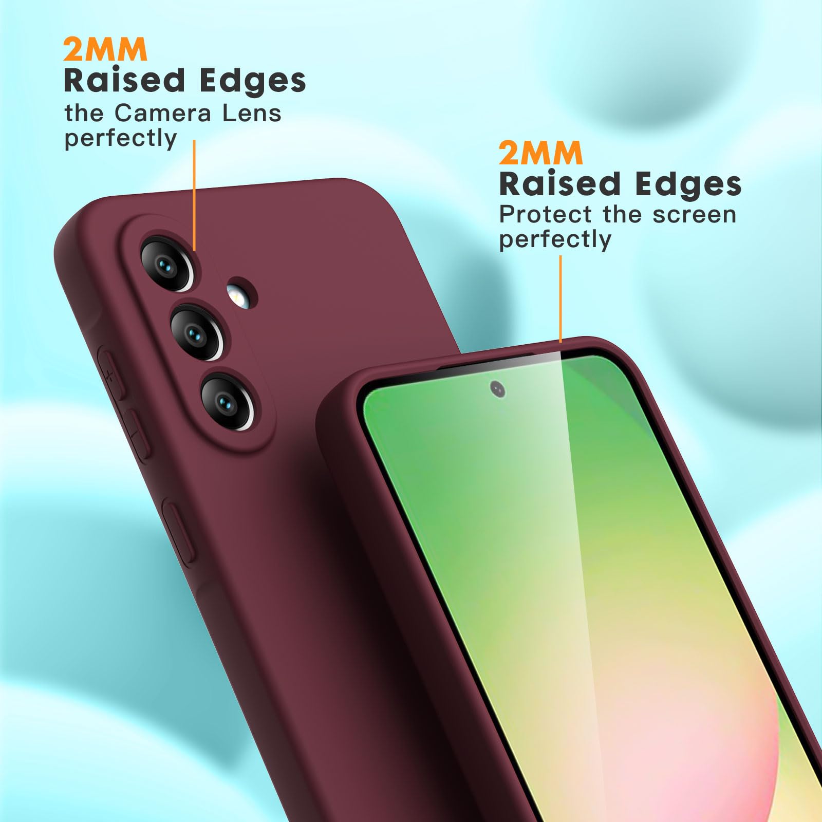 Vansdon Cover Compatibile con Samsung Galaxy A56 5G, 2 Pellicola Protettiva in Vetro Temperato, Gomma Gel di Silicone Liquida Antiurto Custodia - Bordeaux