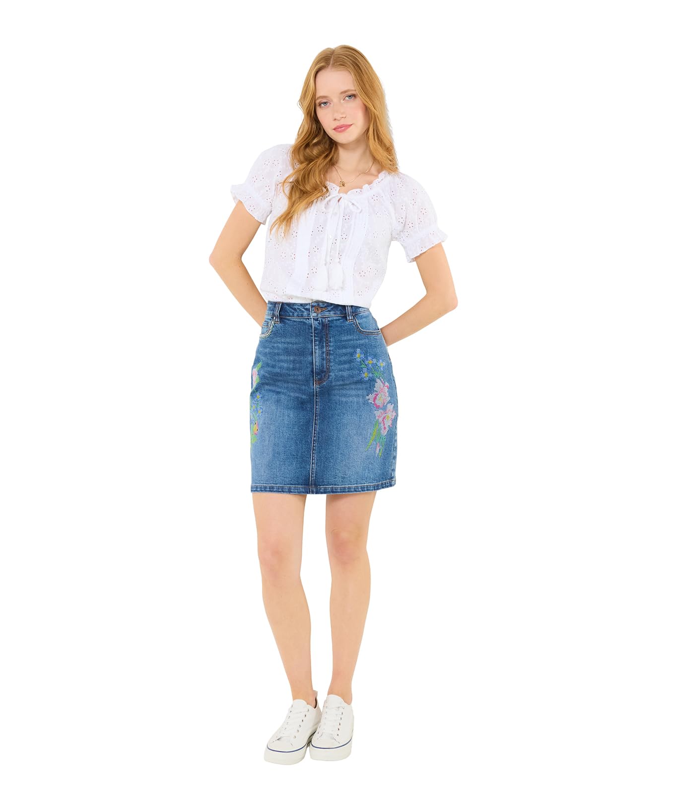 Joe Browns Women's Embroidered Stretch Denim Mini Skirt in Blue | Size: 20