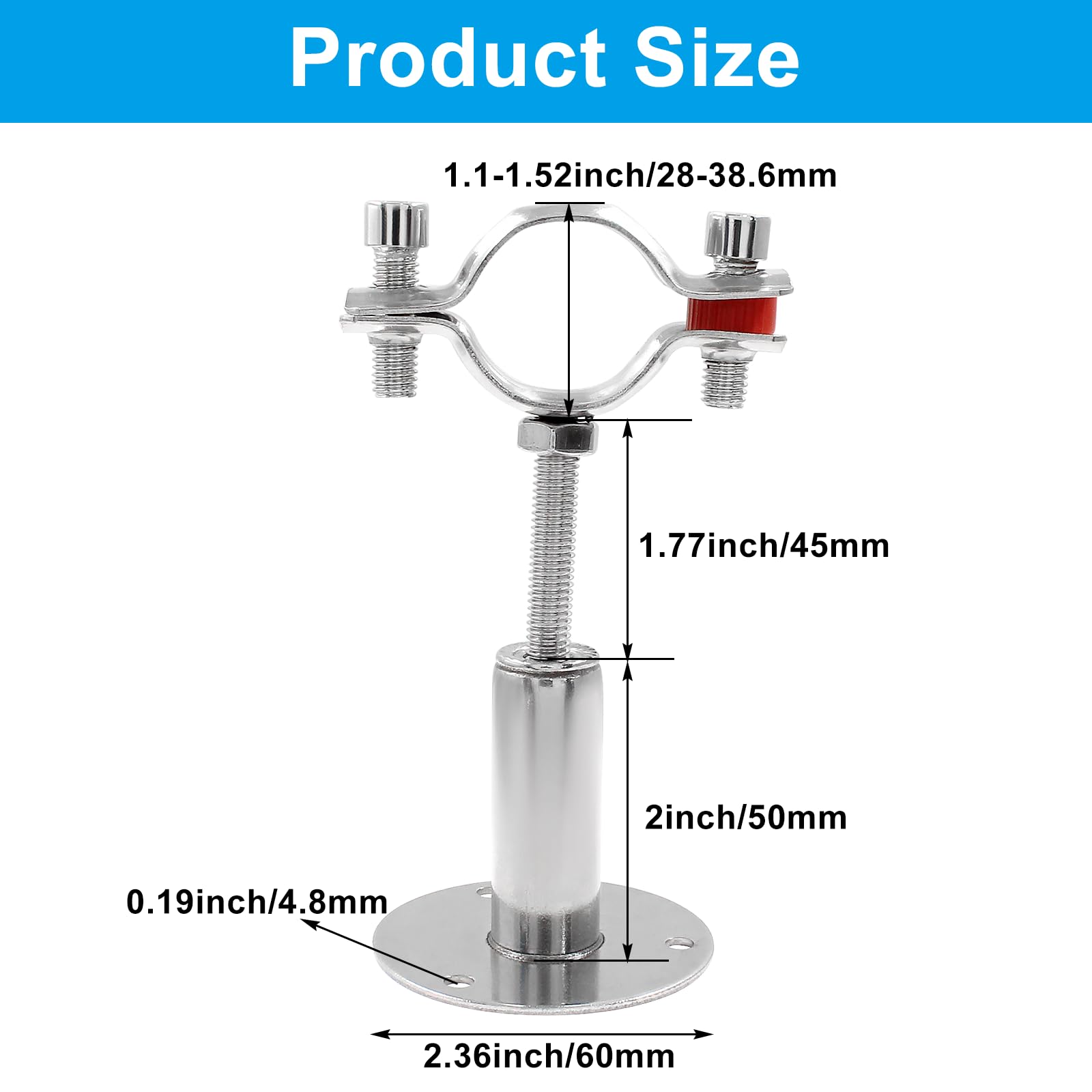 2 Stück Edelstahl Rohrstützen – Verstellbar 50–100 Mm, Für Rohre Ø 19–23 Mm, Mit Schrauben & Dübeln