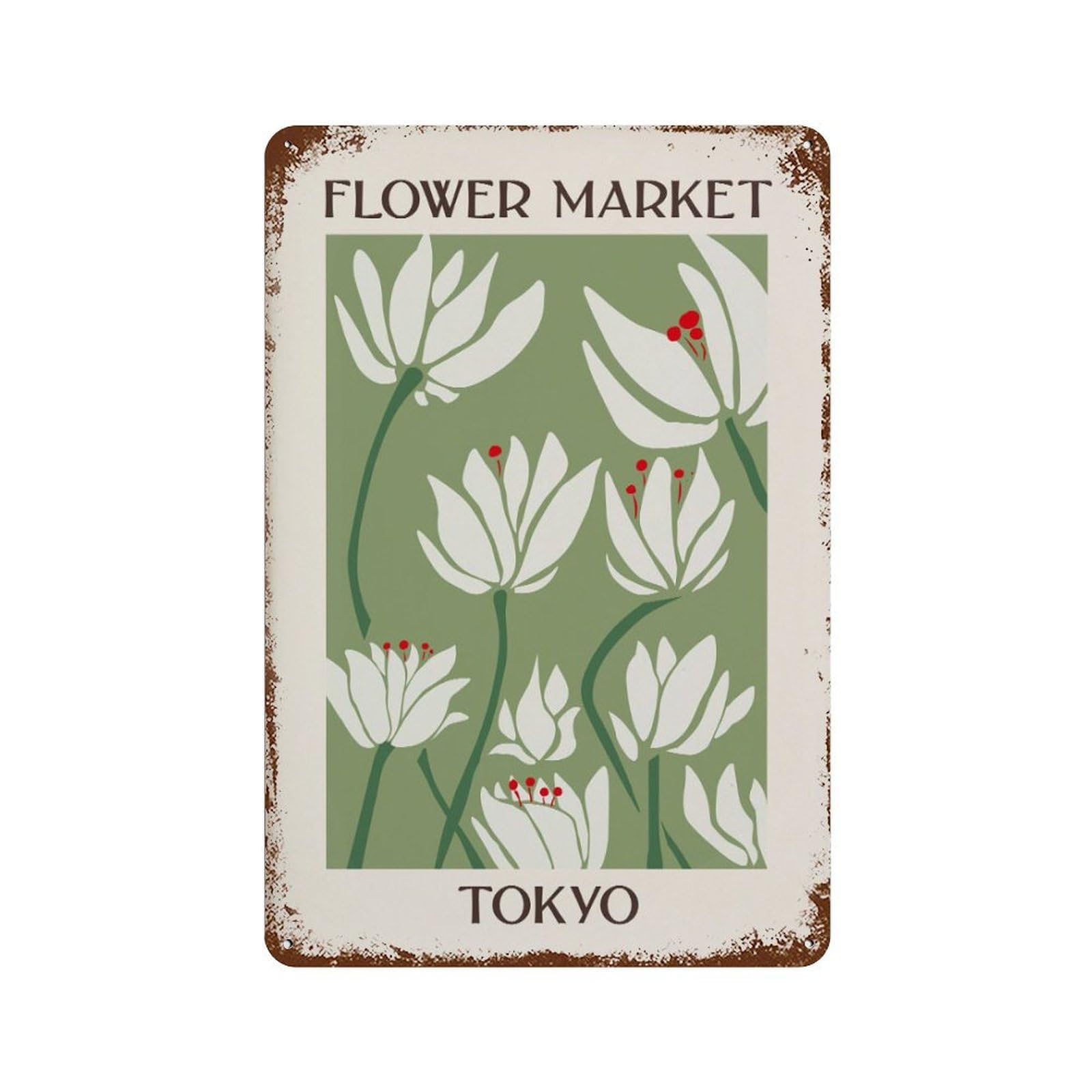 xiaoxiaoshen Flower Market Tokyo Floral Wall Decor Art Metal Tin Poster Modern Home Decor Art Home Bar Shop Decorations Vintage Sign 30x20cm