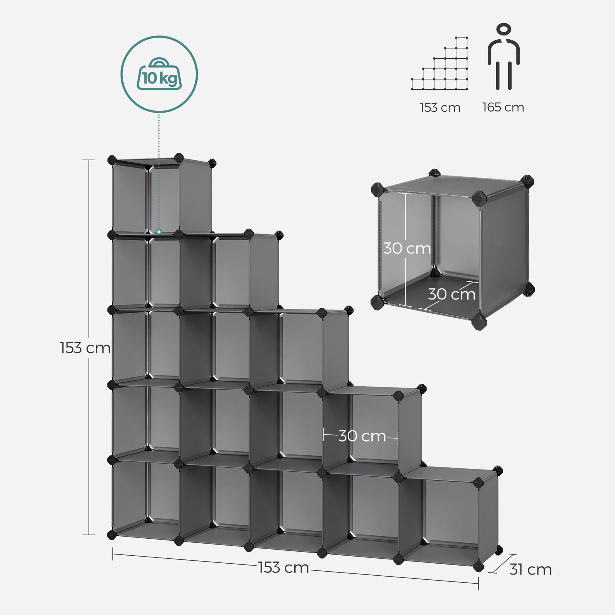 SONGMICS Kistenregal 2er Set, Stecksystem mit 16 Würfeln