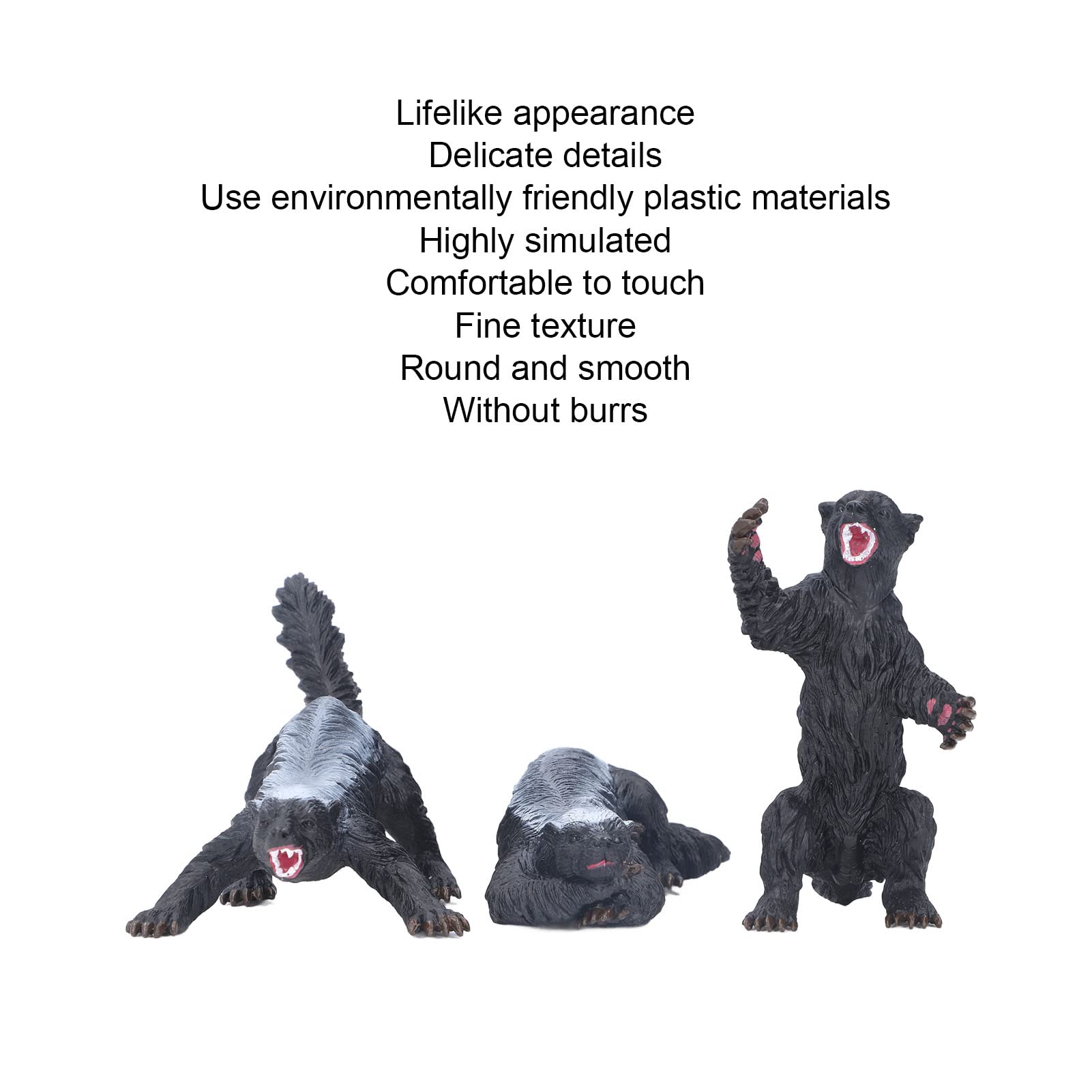 3 Pièces Figurines Ratel Modèle Animal Playset Modèle Ratel en Plastique Figurine Animale Réaliste Jouet pour Garçons Filles Enfants
