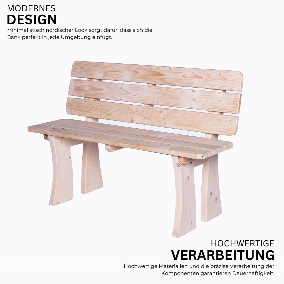 Mega Holz Gartenbank Holz mit Rückenlehne UNGARN 118x48x80 cm - 2-Sitzer aus witterungsbeständiger Kiefer - Wetterfeste Balkonbank aus massiven Holz - Holzbank für Garten, Balkon und Terrasse