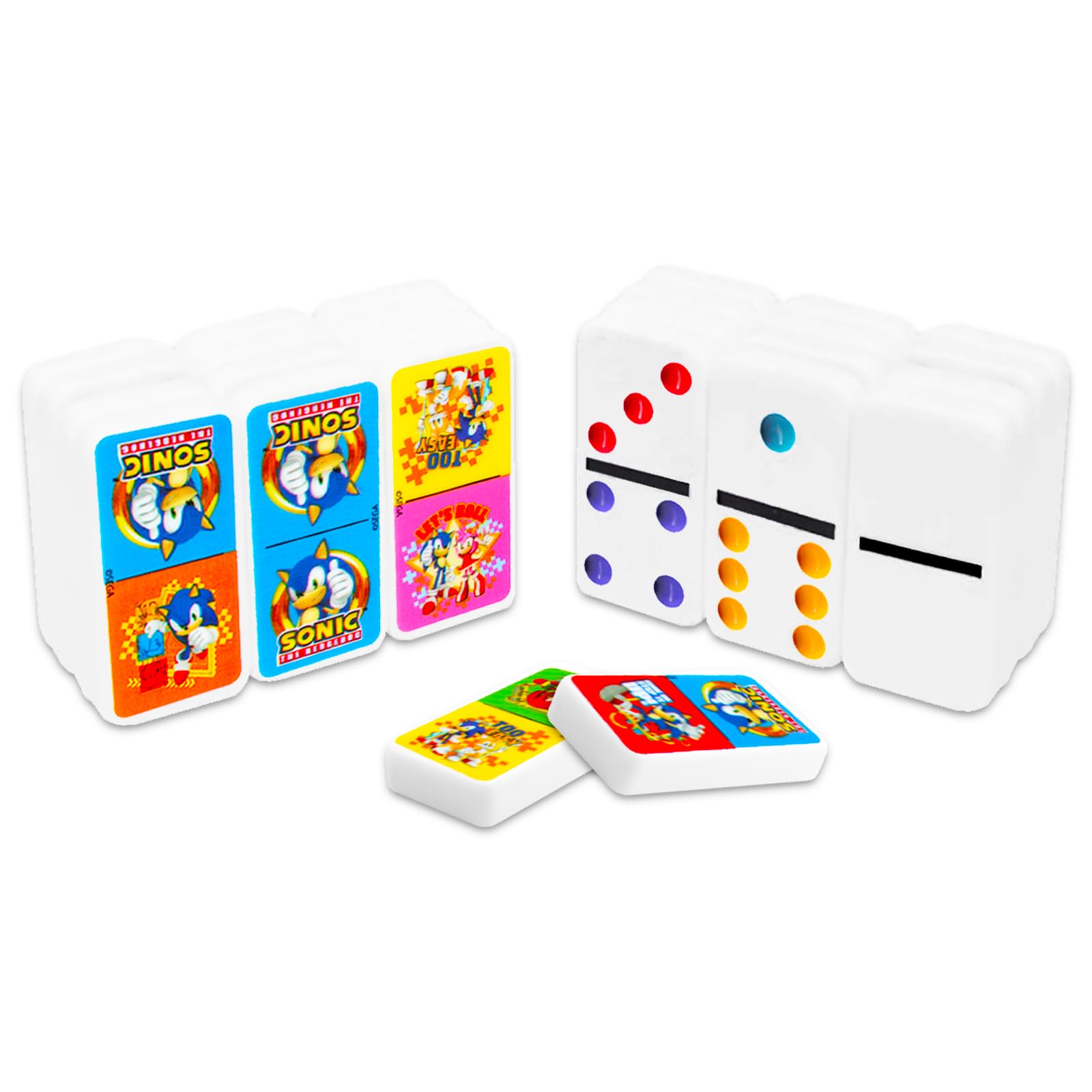 Sonic the Hedgehog Dominoes Set - Bundle with Sonic Dominos Board Game Plus Stickers, More | Sonic Games for Kids, Boys, Girls