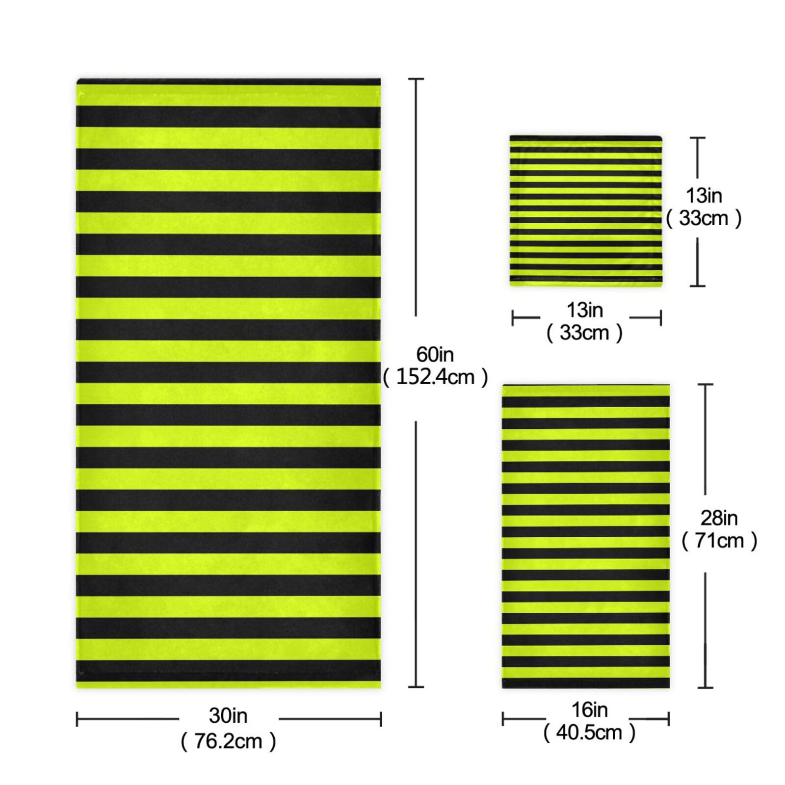 Set di 3 asciugamani da viso in microfibra a righe gialle e nere, 1 asciugamano da bagno, 1 asciugamano per le mani, 1 panno per cucina, bagno, yoga, palestra