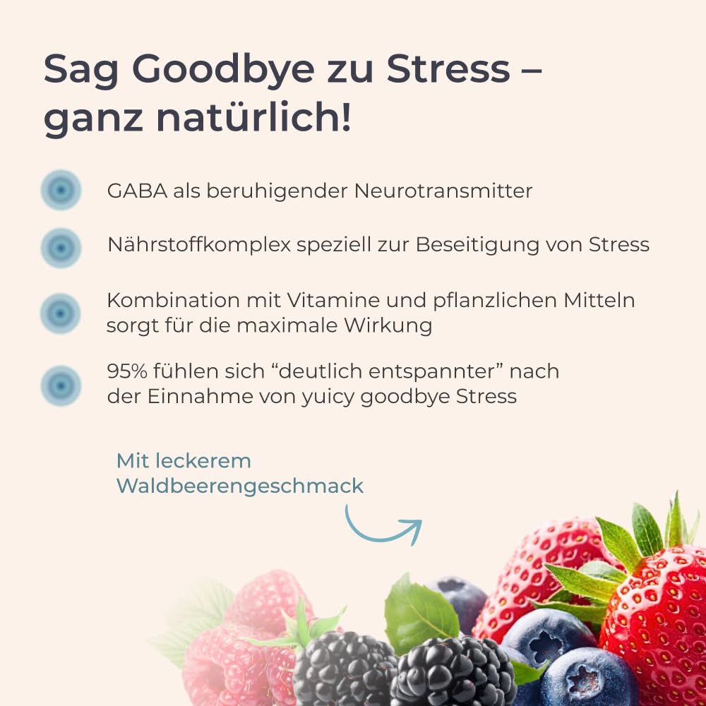 yuicy® Goodbye Stress Gaba mit L-Theanin und Zitronenmelisse - weniger Stress, mehr Fokus und Gelassenheit - Gummibärchen statt Kapseln - 100 mg Gaba - 180 Stück