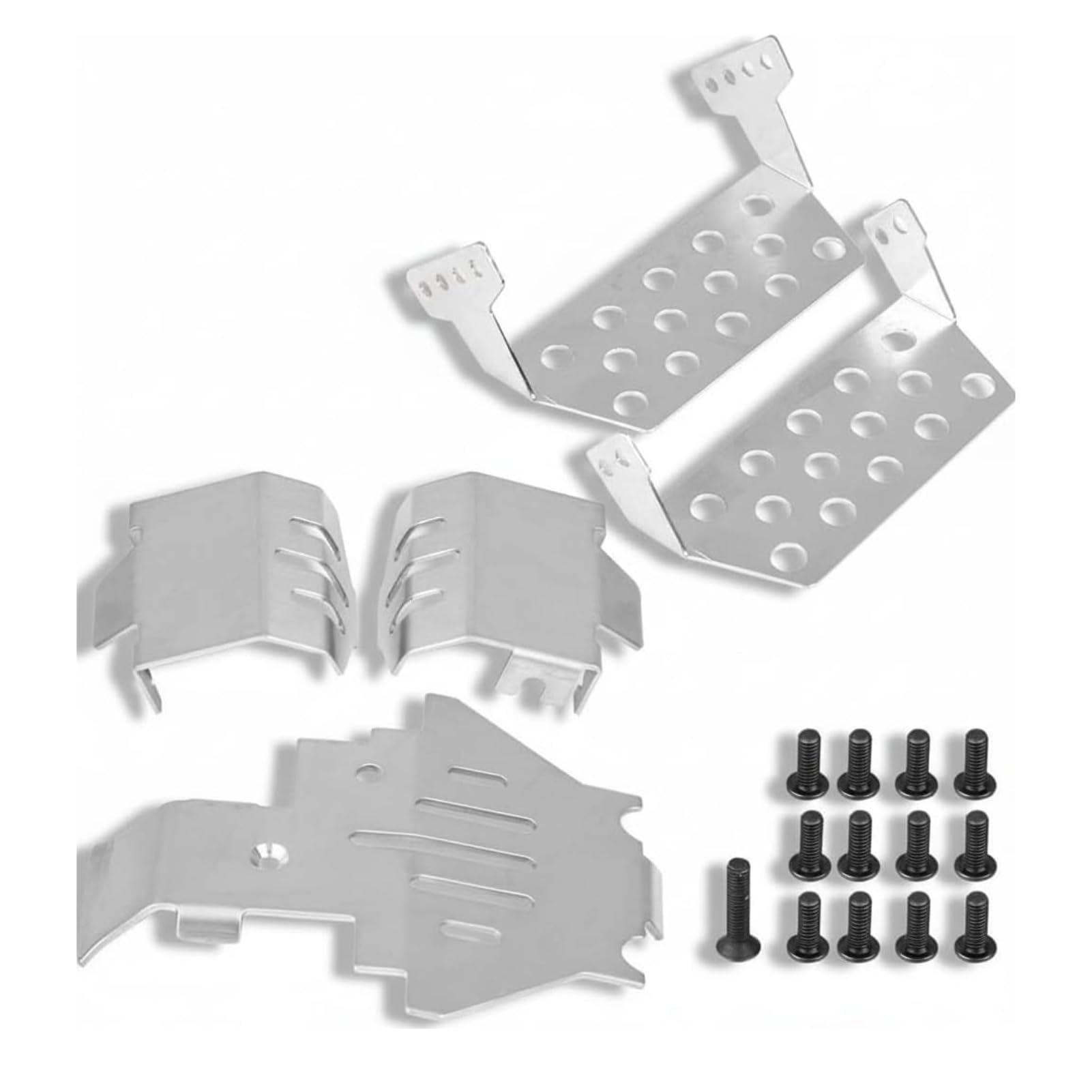 – RC Chassis Armors Set, Stainless Steel Chassis Armors Protection Skid Plate Available for Traxxas 82056-4 RC Car Upgrade Part(Silver)