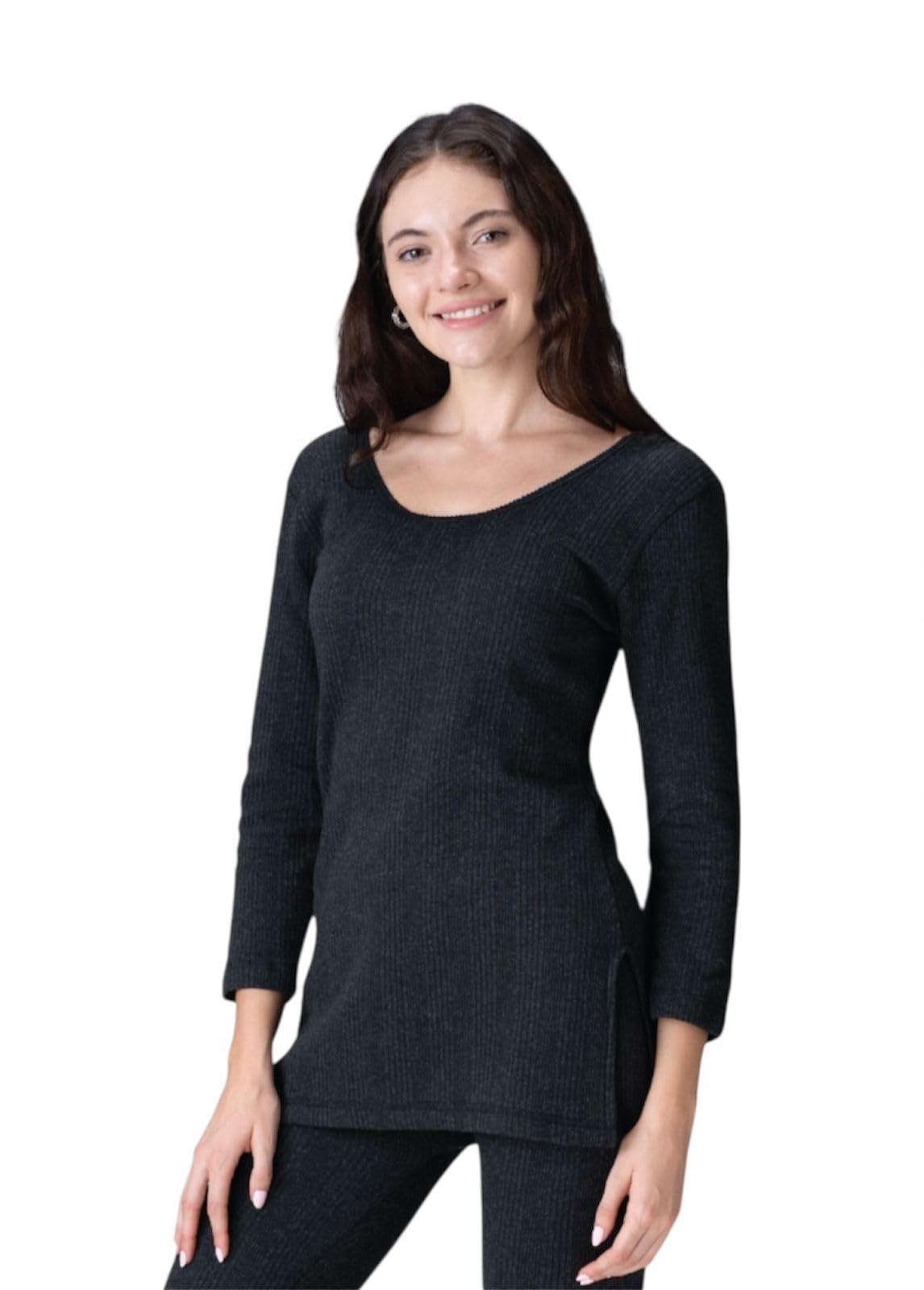 Women’s Woolen Thermal Set 3/4th Top and Trouser Warm Inner Wear Cotton Blend-image-31