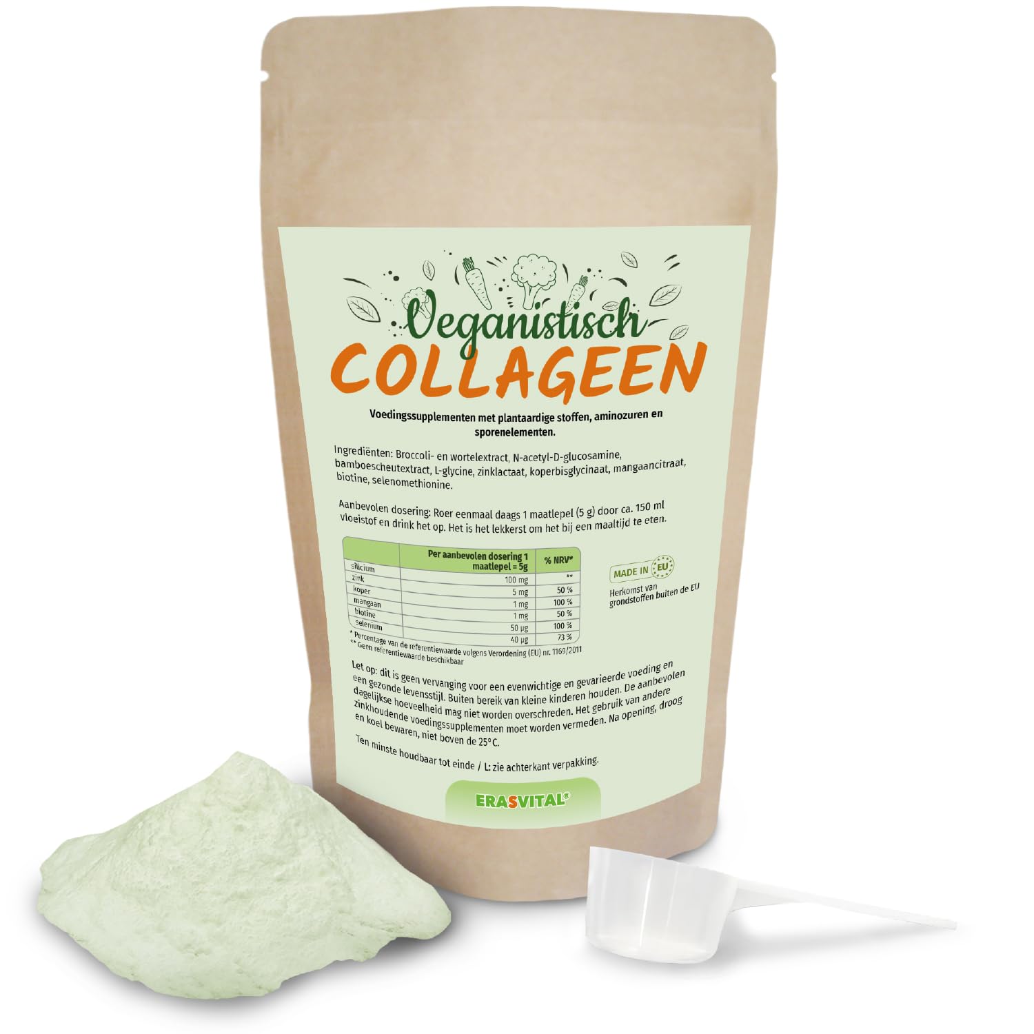 Colágeno vegano de 300 g, alternativa vegetal ecológica y libre de animales al colágeno convencional, libre de sabores, colorantes y edulcorantes. Promueve las articulaciones, el tejido conectivo, el