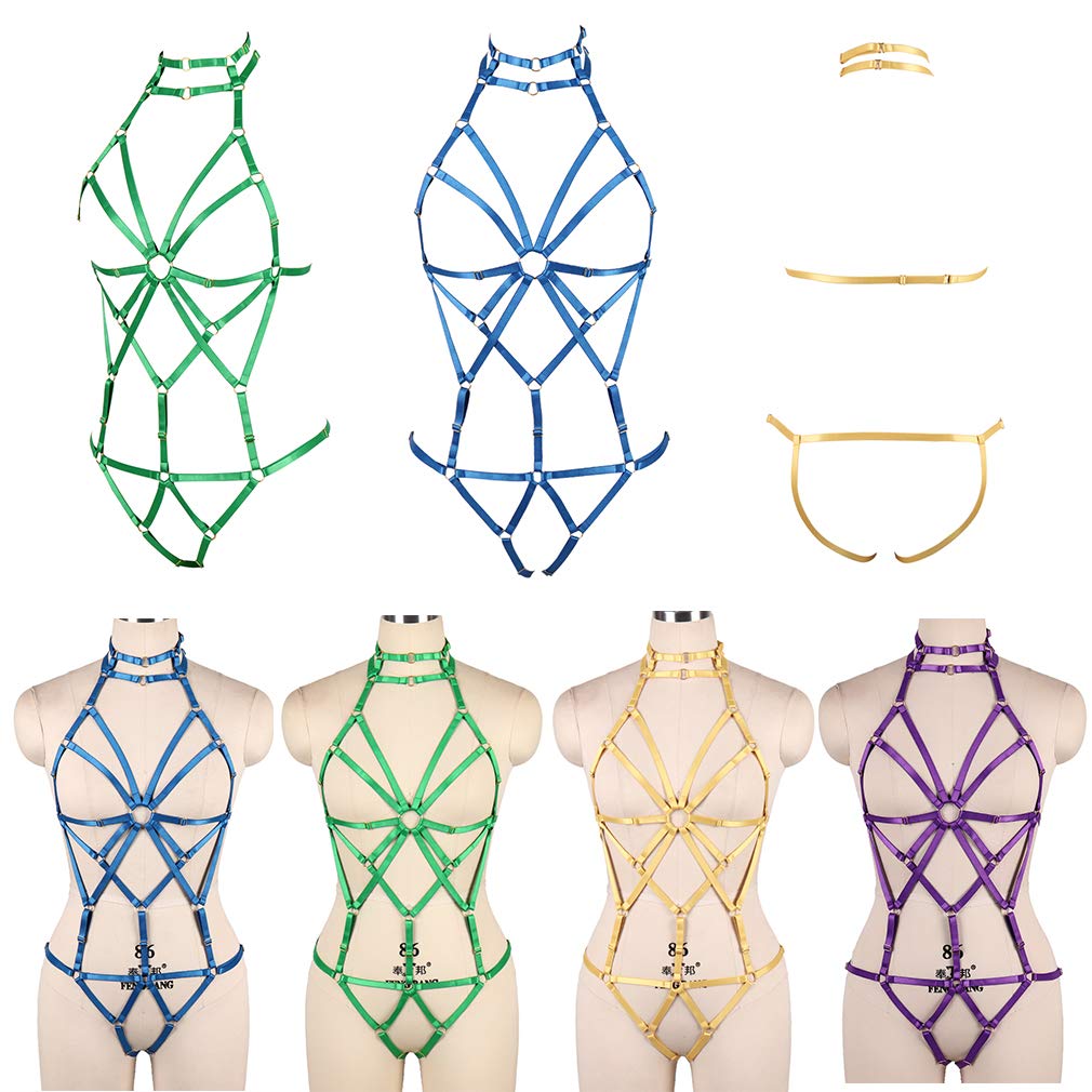 Women's Punk Body Harness Lingerie Full Waist Garter Belts Set Strappy Frame Cage Rave bras