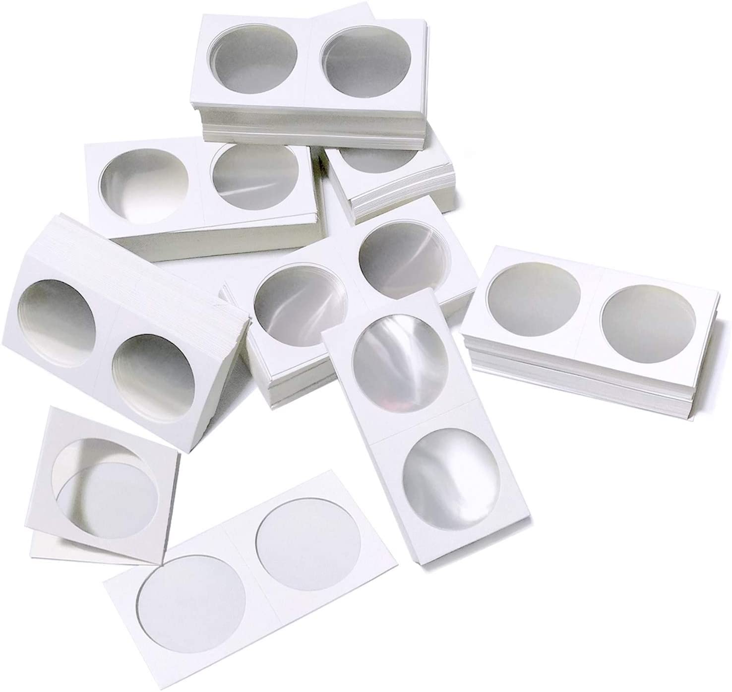 600Pcs Coin Holders Cardboard Coins Flips for Collectors,6 Sizes 2" x 2" Currency Holders for Coin Collection Supplies Display Book Fits Penny/Quarters/Tokens/Medallions