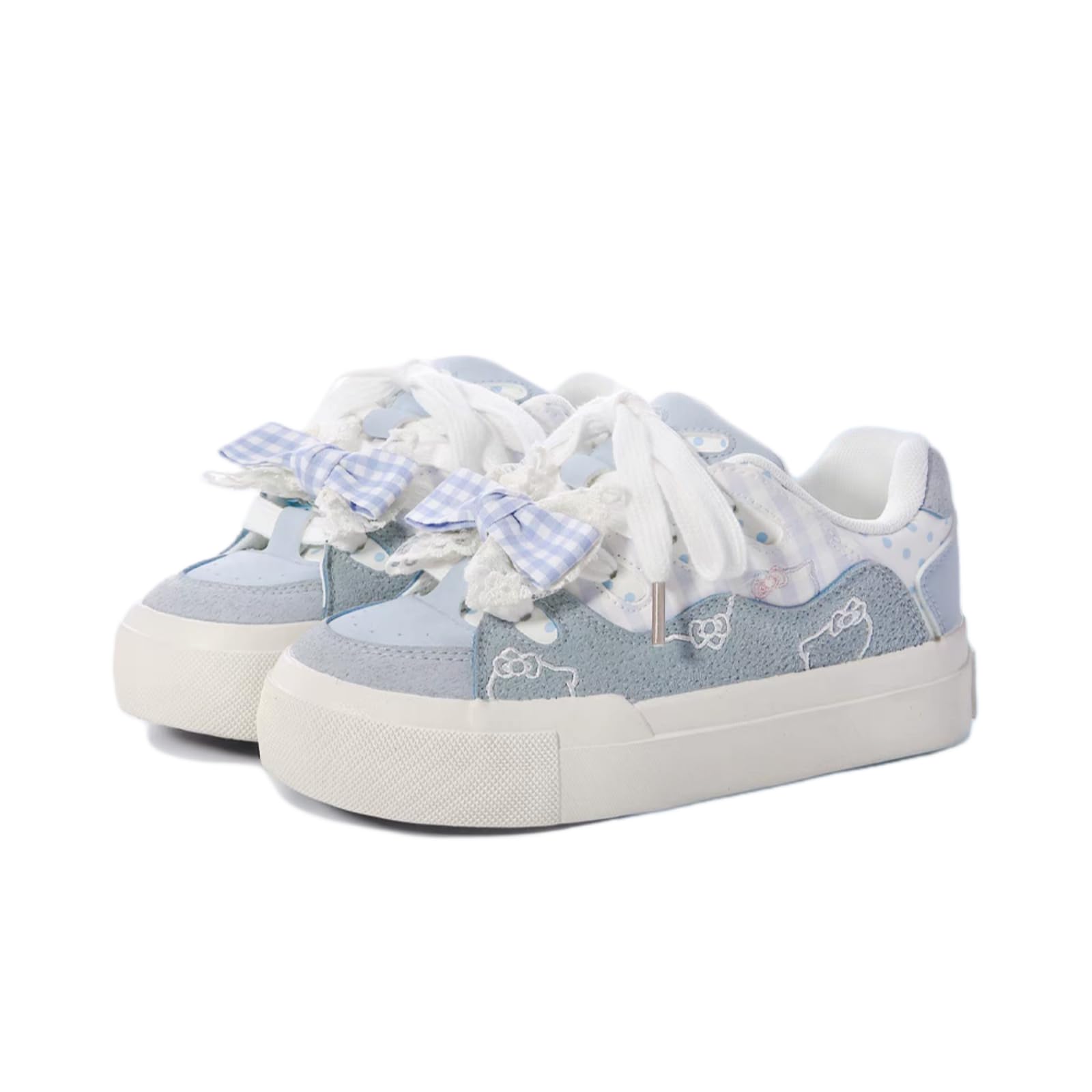 Y2K Cute Chunky Sole Kitten Lace Bow Aesthetic Shoes Platform Low Top Walking Sneakers for Women, Sweet and Fashionable Comfort