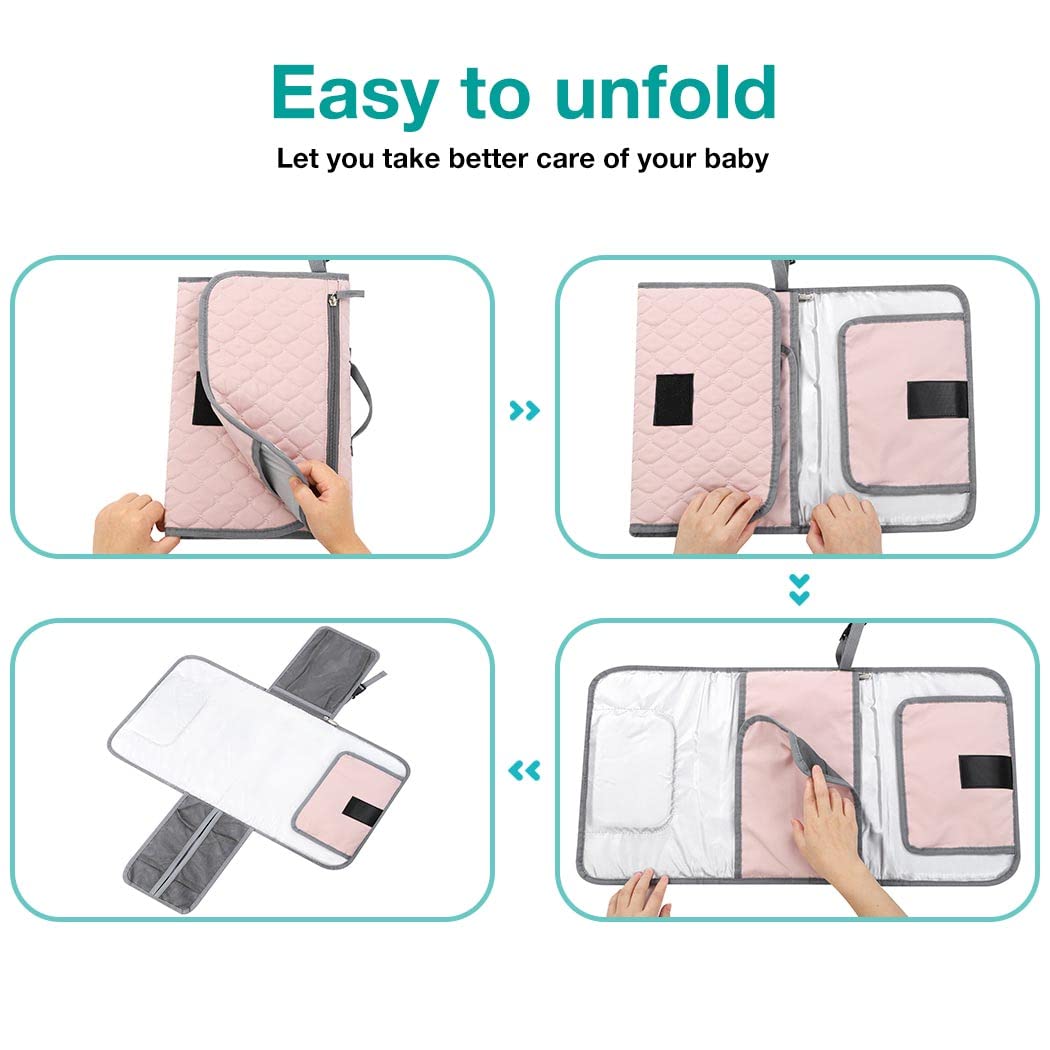 Lekebaby Pieghevole Fasciatoio da Viaggio Neonato Portatile con 3 Scomparti Borsa Pannolini Impermeabile Distributore Stoffe