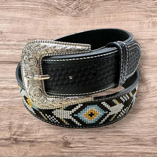 Leather Western Belts For Men Cowboy Tapestry Aztec Embroidered Large Buckle High End Basketweave Hand Crafted2